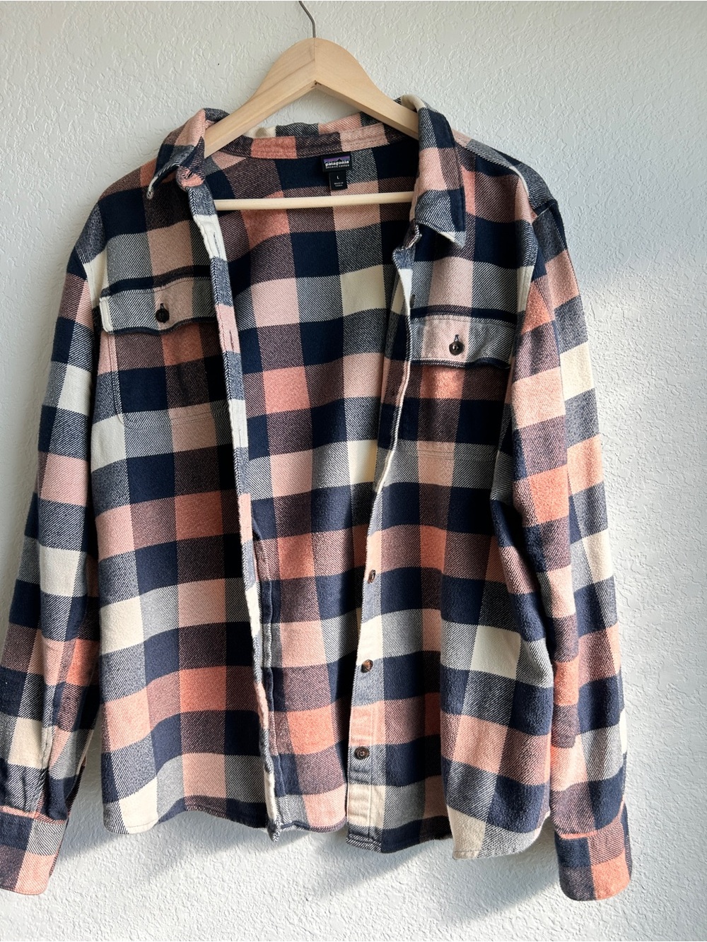 Patagonia Plaid Shacket - Navy, Pink & Cream